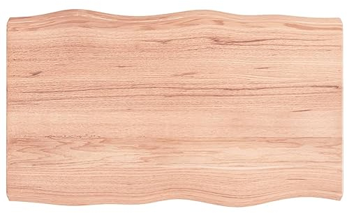 Makastle Massivholz Tischplatte Baumkante Eiche 100x60x6 cm Hellbraun Lackiert