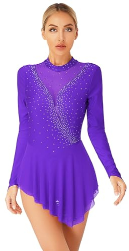 Freebily Abito da Pattinaggio Artistico sul Ghiaccio Donna | Vestito Danza Classica Ballerina Moderna, Strass Leotards da Balletto, Abito da Danza Lirica Contemporanea, Dancewear