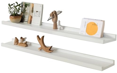 Gieanoo Wandregal Weiß, 2er Set, 90cm Massives Eichenholz Schweberegale Bilderleiste Weiss Regalbrett weiß Für Schlafzimmer, Küche, Arbeitszimmer,kinderzimmer Wandboard Weiss