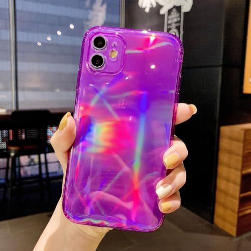 FIFTHAVE Glitzer Handyhülle iPhone 15 pro max Laser Hülle Regenbogen Bling Schutzhülle Weiches Clear Silikon Bumper Case Mode TPU Stoßfest Cover für iPhone 15 pro max 6.7 Zoll Lila