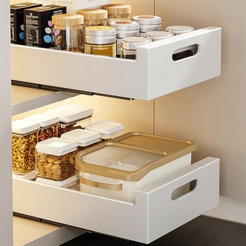 TWSOUL 2pcs Cajón Telescópico, Cajón de Cocina Extensible Desplegable Sin Necesidad de Taladrar Cajón Telescópico, Estantes de Almacenamiento Extensibles