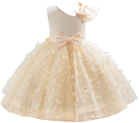 IBTOM Castle Robe Bapteme B�b� Fille Fleur Broderie Bowknot Princesse Tulle Tutu Demoiselle d'honneur Mariage Ceremonie Anniversaire Robe de Bal Soir�e Cadeau A-Champagne 12-18 Mois
