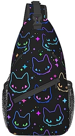 501 Brusttasche Bunte Neon Katzenköpfe Handytasche Lustige Schultertasche Mehrere Taschen Sportliche Brusttasche,Für Radfahren, Outdoor-Aktivitäten, Wandern