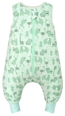JiAmy Baby Schlafsack mit Füße 1.0 Tog, 100% Reine Baumwolle Weiche Schlafsäcke Ohne Ärmeln Ganzjährig Kinder Schlafsack Kinder für Jungen 70/6-18 Monate, Grün