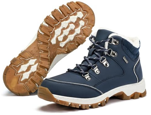 DOBOLIN Winterschuhe Damen Wasserdicht Warm Gefüttert Schnürstiefel Schneestiefel Winter Outdoor Boots, Blau, 40 EU