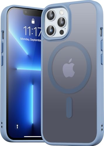 Natiiozie Magnetisch Hülle Kompatibel mit iPhone 13 Pro 6,1 Zoll, Matt Handyhülle Kompatibel mit MagSafe, Stoßfest Kratzfest Schutzhülle Nie Vergilbung rutschfest Rückseite Case Blau