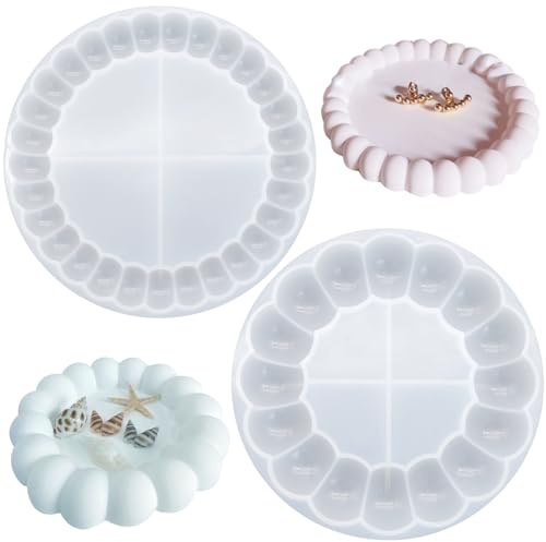 Cisolen 2PCS Silicone Mould Coaster Bubble Coaster Epoxy Resin Moulds Silicone Plate Tray Moulds Resin Casting Art Moulds for Home Table Christmas Decoration Gift