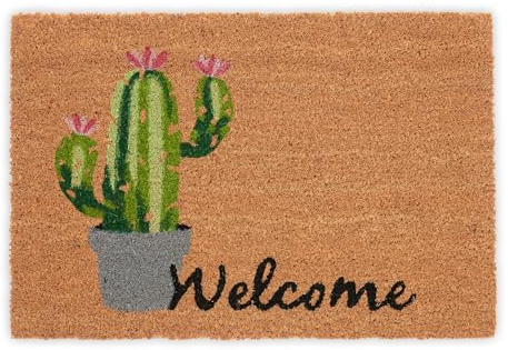 Relaxdays Fußmatte Kokos, Türvorleger Welcome, 60x40 cm, rutschfest, wetterfest, Fußabstreifer innen & außen, bunt