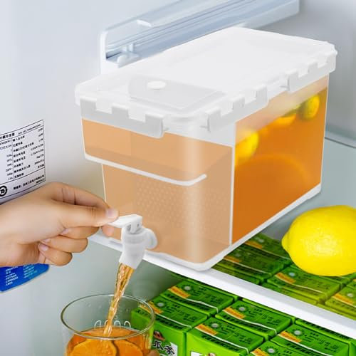 SICHENSH 6L Getrankespender mit Zapfhahn und Trennwand Kühlschrank Wasserspender mit Wasserhahn Großer Wasserkrug Limonadenspender Saftspender für Kühlschrank Plastik Wasserspender (Weiß)