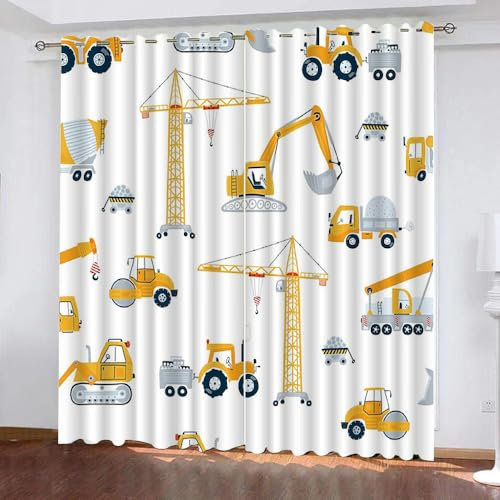 Generisch Verdunklungsvorhänge Kinderzimmer Mädchen Jungen,Kinder Vorhang Blickdicht Bagger 2 Stück Mit Ösen,Vorhang Verdunkelung Thermo Schlafzimmer,Traktor LKW Gardinen,120X140Cm,A24