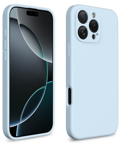 CALOOP Slim-Fit for iPhone 16 Pro Case,Skin Soft Liquid Silicone,Sturdy Hard Frame Shockproof Cover with Anti-Scratch Microfiber Lining,Full Protection for Screen and Camera Lens,6.3 inch (Baby Blue)