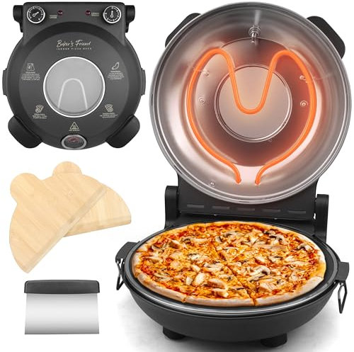 Baker's Friend - Indoor Electric Pizza Oven, 12 Inch Pizza Machine for Home, Pizza Cooker and Pizza Grill, Premium Glazed Ceramic Stone Pizza Oven