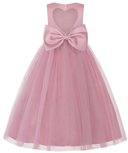 JerrisApparel Robe Fille Tulle sans Manches Dos Cœur Taille Perles Demoiselle Cérémonie Mariage Communion