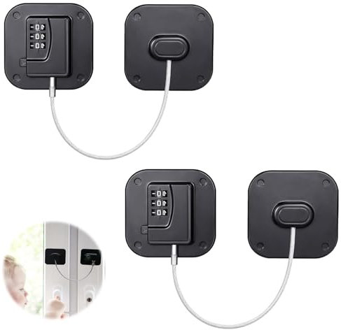 GIONAR 2 Pcs Password Fridge Lock, Adhesive Cupboard Lock with 3-Digit Code, Refrigerator Door Security Lock for Adults and Kids, No Drilling Required for Kitchen Cabinets