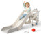 Lischwert Kinderrutsche 4-in-1-Kleinkindrutsche Unabhängiges Dinosaurierförmiges Rutschenset mit Basketballkorb, Reifenspielzeug, Rutsche, Klettergerüst (Dinosaurier-Beige)