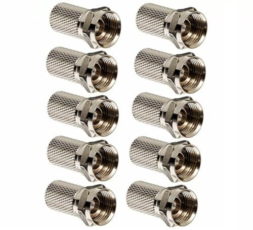 TECHZOCO Pack de 10 Conectores Coaxiales Tipo F Macho para cable de antena de TV, Conectores F Macho con sistema de montaje mediante roscado, Conector Antena Tipo F, 6.4mm diámetro, 10 unidades