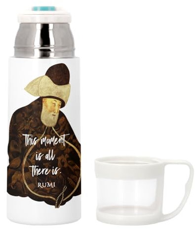 This Moment is All There is Rumi Quote Spiritual Meditation Stainless Steel Thermos with Built-In Cup - 350ml - Insulated Bottle