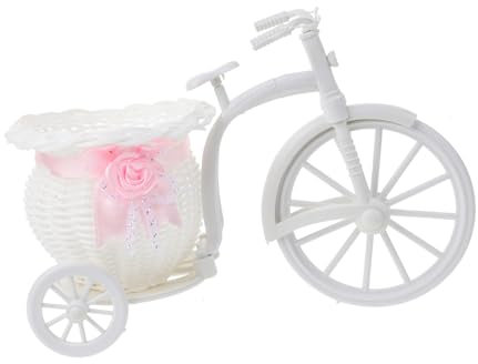 QUMIIRITY 1stück Rattan Dreirad Blumenkorb Weiß Dekorative Aufbewahrung Für Blumen Süßigkeiten Und Karten Perfektes Accessoire Für Hochzeiten Und Partys Kleine Mit Zufälligem