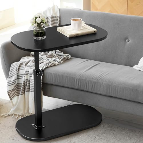 washrobots Beistelltisch in C-Form, höhenverstellbar, Beistelltisch aus Holz, Sofatisch in der Höhe, für Wohnzimmer und Schlafzimmer, Badewanne (schwarz)