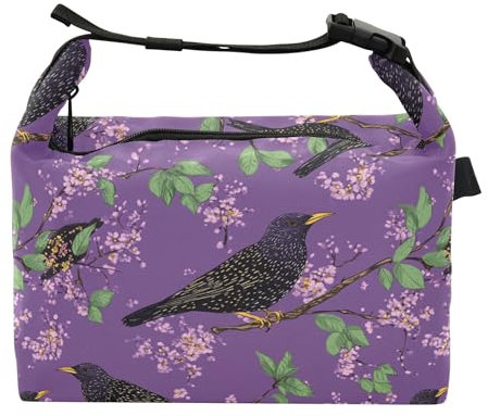 Wudan Borsa termica per il pranzo con uccelli di Starling Birds viola per adulti per la scuola dell'asilo