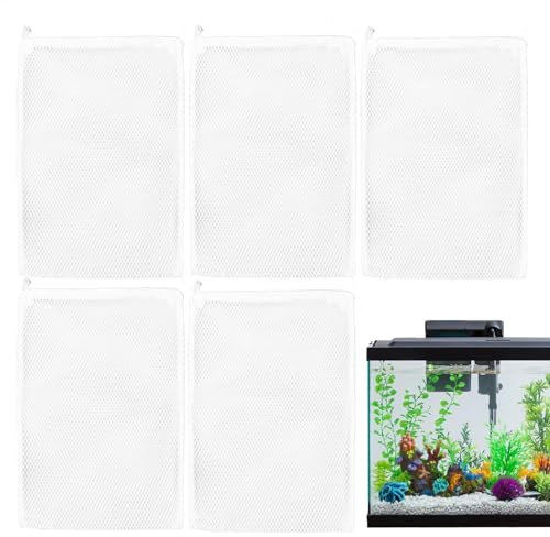 Shxupjn Aquarium-Filter-Medientaschen, 5 x feinmaschige Filtermedien für Aquarien, Süß- und Salzwasser-Wasseraufbereitungszubehör, Reißverschluss für Zeolith, Torf