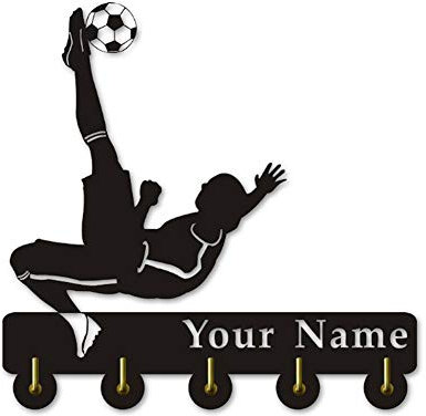 JFBHSD Crochet De Football Créatif, Crochet Mural avec Gravure De Nom, Porte-Manteau, Crochet De Rangement for Clés, Crochet Mural en Bois avec 5 Crochets en Métal