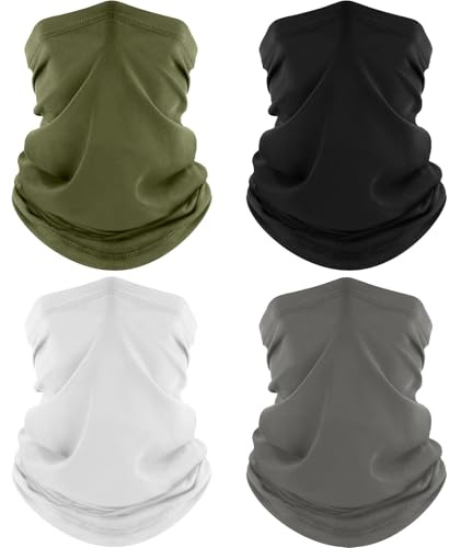 ROXUN 4 Pack Neck Gaiter, Cooling Breathable Face Mask UV Protection Scarf Hiking Bandana for Men/Women Black+Gray+White+Army Green
