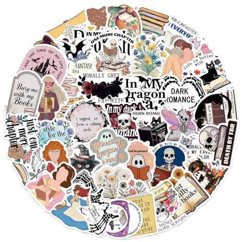 PRETTYSUNSHINE Spooky Bookish Aufkleber 50 Stück, Lustig Lesen Sticker für Erwachsene, Wasserfest Fantasy Decals für Kindle, Scrapbook, Journal, Laptop, Skateboard, Motorrad, Koffer, Fahrrad, Helm