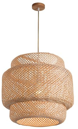 Lywins Lampada Sospesa in Bambù Intrecciato Design Minimalista Giapponese, Diametro 30cm, Altezza 35cm, Attacco E27 (Senza Lampadina), Ideale per Camera da Letto, Ristorante o Albergo