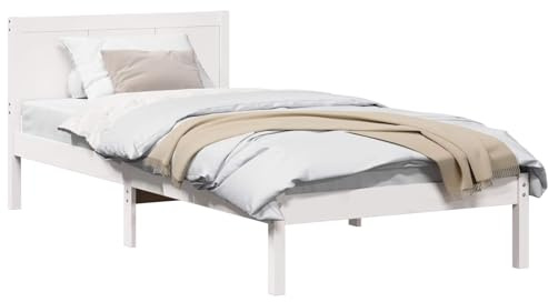 vidaXL Bettgestell Weiß 90 x 190 cm Massivholz Kiefer, Holz-Bettgestell, Zeitgemäße Schlafzimmermöbel, Modernes Design, Rechteckig, Schlafutensilien für Komfort