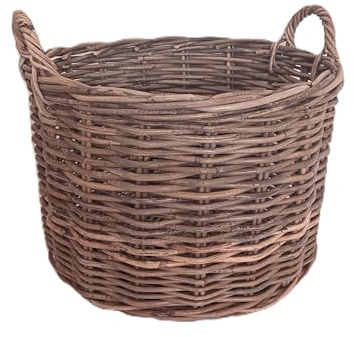 Cesto rotondo Porta Vaso per Piante in Vimini Giunco. Ideale per interno, esterno, giardino. Ø esterno 48 cm, Ø interno 41 cm x 33 H con manico 42 cm. Design Rustico. Artigianale ed Ecosostenibile.