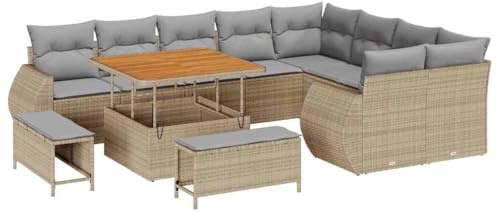 vidaXL Gartensofa-Set 12 STK. 12-Sitzanzahl Beige und Hellgrau