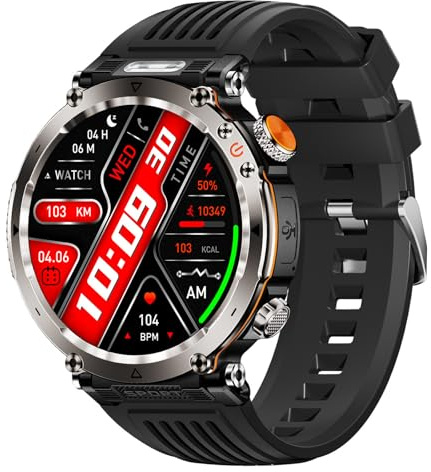 MEIION watchbutton Stone - Smartwatch Robuste Smartwatch für Männer mit Telefonfunktion, wasserdicht, 24h Gesundheitscheck, 110+ Sportmodi, kompatibel mit Android/iOS