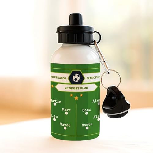 Transparent Gift Botella Infantil Campo de Futbol Personalizada. Botella con Nombres. Botella Niños Futbol.