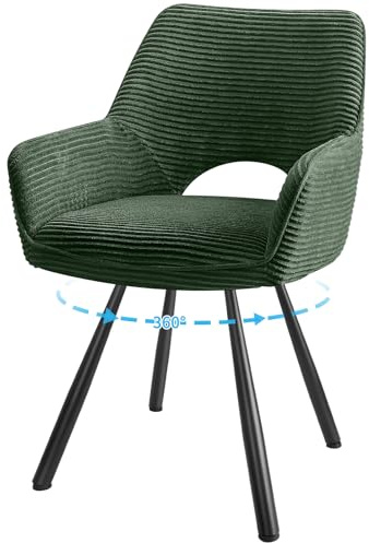 JIJIAN 1er Set Esszimmerstuhl Drehbar mit Armlehne, Drehbar 360°, Küchenstuhl, Moderner Polsterstuhl mit Stoffrückenlehne für Küche, Esszimmer, Schlafzimmer, Grün