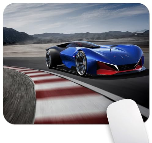 Navy Blue Cool Fast Racing Car Furiously Running on The Race Track Mouse Pad