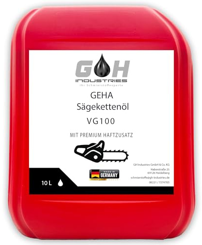 Sägekettenöl VG 100 | 10 L | Hochwertiges Kettenöl für Motorsägen | Starke Haftung & Verschleißschutz | kompatibel mit Stihl, Husqvarna, Makita & Dolmar| Profi Kettensägenöl | GEHA
