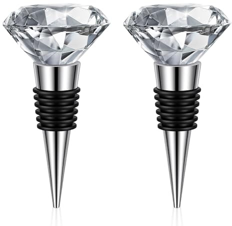 Elegaperma 2 PCS Crystal Wine Bottle Stopper, Decorative Crystal Wine Stopper for Wines Bottles with Rhinestone Crystals, Diamond Bottle Stoppers for Bar Party and Gift Giving