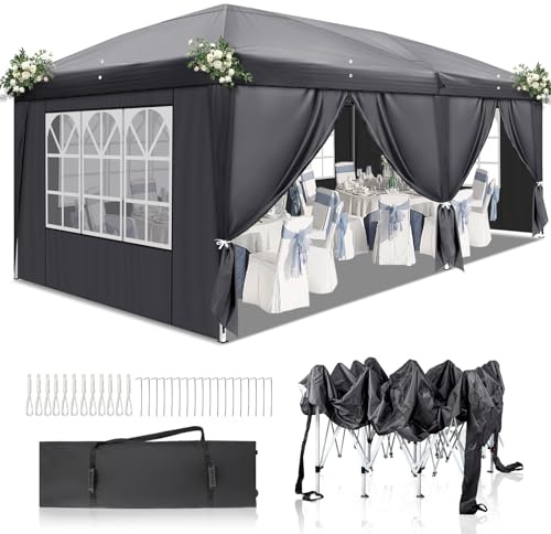 HOBBYZOO Pavillon Faltpavillon 3x6m – Höhenverstellbar, Wasserdicht & UV-Schutz 50+, Stabiler Windfestes,mit 6 Seitenwänden,Zelt für Garten, Terrasse, Camping,Anthrazit