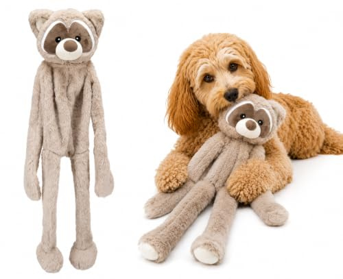 Flamingo Hundespielzeug - Wallo Waschbär Taupe L - weiches Plüsch mit Quietscher - XXL Hundespielzeug - 25x16x95cm