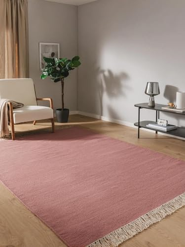benuta pop Wollteppich Liv - Wolle - Rechteckig & im Style: Fransen, Uni, Minimalistisch, Natural Living - Pflegeleicht für Wohnzimmer Schlafzimmer, Rosa, 60x100 cm