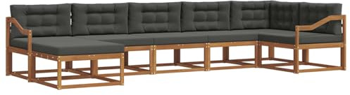 vidaXL Outdoor-Sofagarnitur mit Kissen 7 pcs Natur und Anthrazit, Modernes Akazienholz Outdoor-Sofaset, langlebige Gartenmöbel, Flexible Anordnung für die Terrasse, Bequeme Lounge im Hinterhof