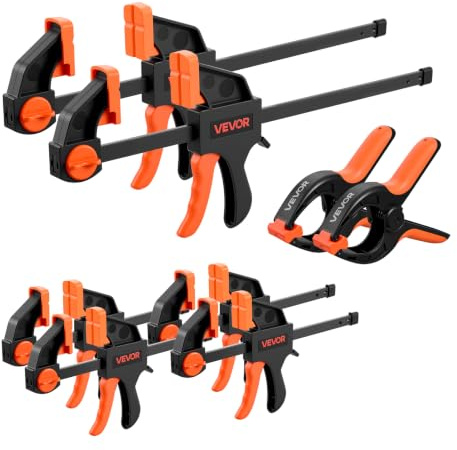 VEVOR Bar Clamps for Woodworking, 8-Pack, 6 and 12, with Spring Clamps, One-Handed Clamp/Spreader, 154 lbs Load Limit, Quick Release, Self-Locking Design, for Wood Working and Metal Working