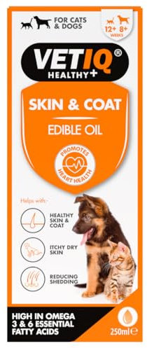 VETIQ Skin & Coat Edible Oil For Cats & Dogs, Grooming Supplement Helps With Healthy Skin & Coat, Itchy Dry Skin and Reduces Shedding, 250 ml (Pack of 1)