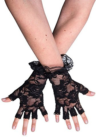 Black Halloween Fingerless Lace Gloves