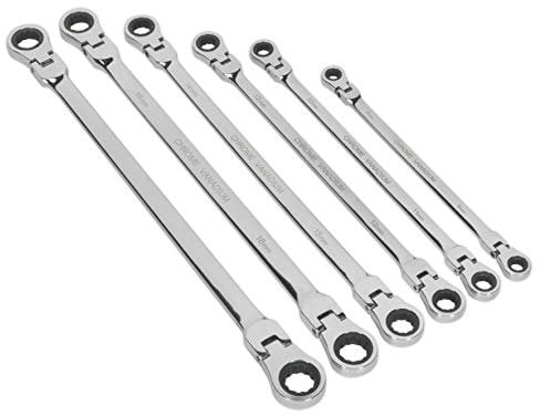 Sealey Ak63832 Flexi-Head Double End Ratchet Ring Spanner Set 6Pc X-Long Metric