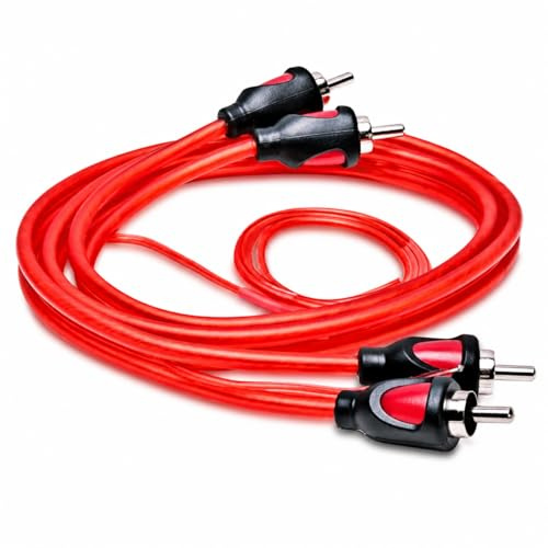 Sinuslive CK-08 Cinchkabel 0,8m – 2-Kanal RCA Kabel für Car-HiFi, matt rot, 3-fach abgeschirmt, mit verlängerter Remoteleitung, geschlitzte Cinchstecker für Autoradio DSP Endstufe Verstärker