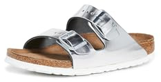 Birkenstock Women's Arizona Soft Footbed Sandals, Metallic Silver, 10 Medium US