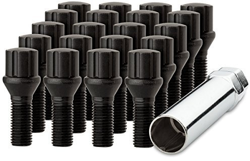20 Black 12x1.5B Spline Tuner Lug Bolts for Aftermarket Wheels - 27mm Shank