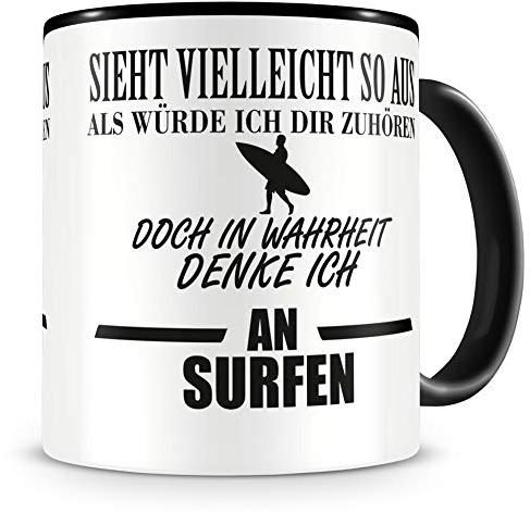 Samunshi® Surfer Tasse Surf mit Spruch Surfen Geschenk Surfer Kaffeetasse groß Lustige Tassen zum Geburtstag witzige Teetasse schwarz